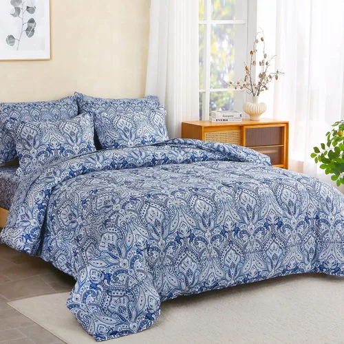 Miniatura 2 de lasoftan Juego de edredón floral Queen con sábanas, ropa de cama vintage de lujo de 7 piezas, ropa de cama de microfibra suave en una bolsa, juego