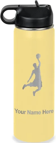 Miniatura 24 de LaserGram Botella de agua personalizada, hombre haciendo slam dunk de baloncesto, de acero inoxidable, de doble pared con aislamiento al vacío
