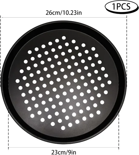 Miniatura 2 de Sartén redonda de pizza de 10 pulgadas con agujeros, sartenes de acero al carbono para pizza congelada y casera, bandeja de pizza antiadherente