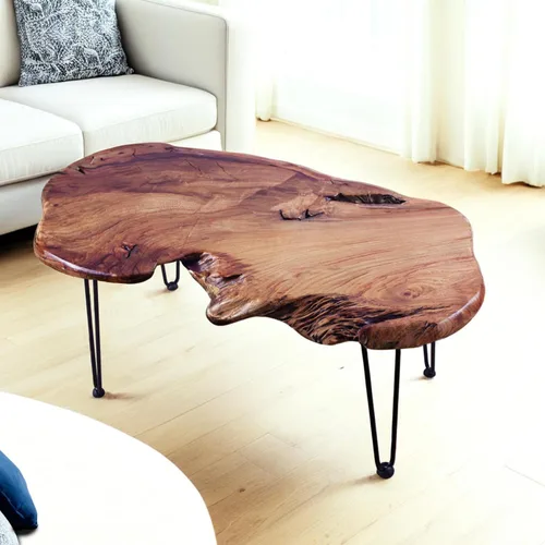 Miniatura 7 de Mesa de centro de madera natural, mesa de centro única de borde vivo para sala de estar