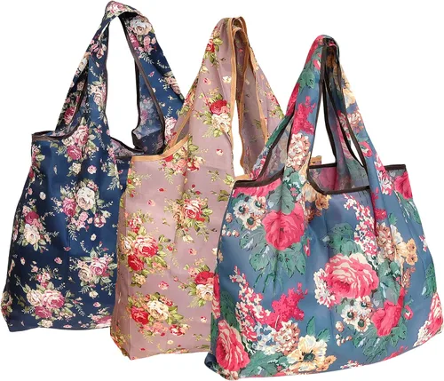 Miniatura 9 de alldyrew - Bolsa plegable para compras, reutilizable de nailon grande, 3 unidades Deliciosos alimentos