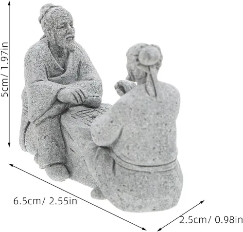 Miniatura 4 de Housoutil 2 figuras en miniatura de piedra arenisca, ancianos chinos antiguos jugando al ajedrez, decoración asiática, accesorios de jardín, adorno