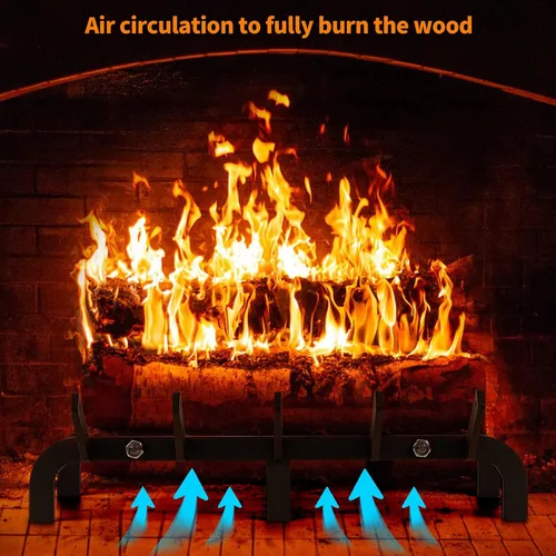 Miniatura 4 de Rejilla para chimenea, rejilla de chimenea de 16 pulgadas, resistente de acero de alto carbono, para interiores y exteriores, para estufa de leña
