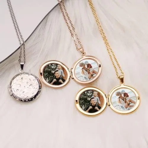 Miniatura 2 de Mighty Dainty Collar con medallón Collares personalizados para mujer con imagen en el interior Collar de fotos relleno de orooro rosa y plata