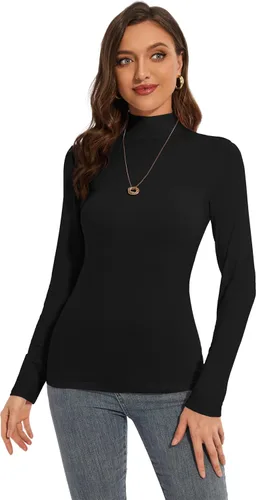Miniatura 2 de Women's Long Sleeves Mock Turtleneck Tops Basic Stretch Slim Fit Lightweight Cozy Under Layer T-Shirts
