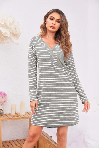 Miniatura 3 de Ekouaer Camisón o pijama de manga larga con cuello en V y botones para mujer