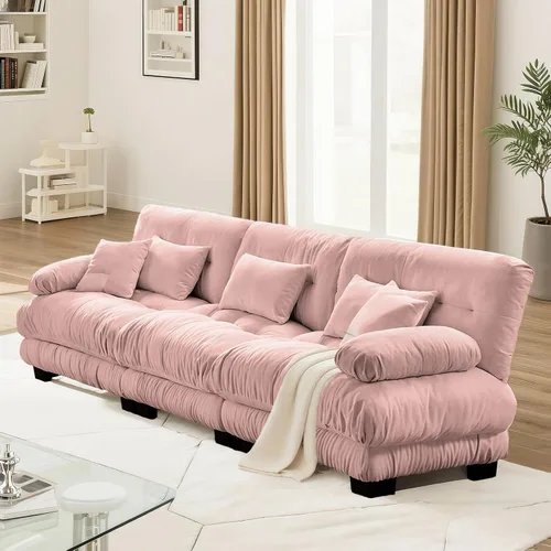 Miniatura 67 de SoarFlash Moderno sofá reclinable de terciopelo para sala de estar, sofá biplaza para apartamento, sofá de almacenamiento con marco de madera Azul
