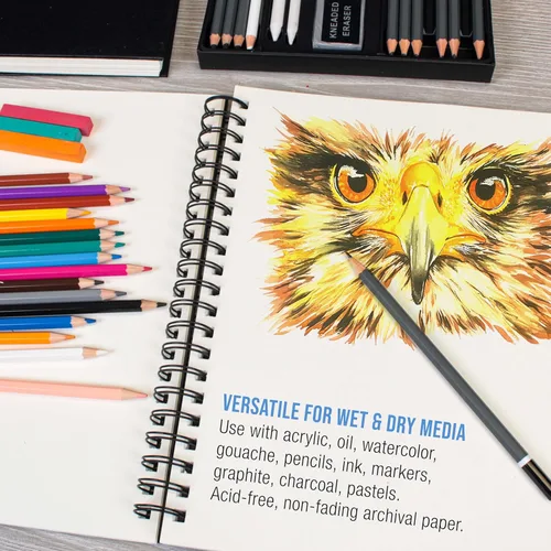 Miniatura 5 de U.S. Art Supply Cuaderno de bocetos mixto de 11 x 14 pulgadas, paquete de 2 (60 hojas), 98 libras (160 GSM) - Bloc encuadernado en espiral con papel