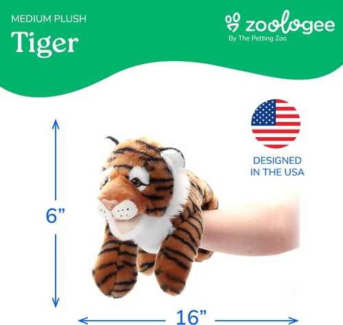 Miniatura 3 de The Petting Zoo Peluche de marioneta de mano de tigre, regalos para niños, animales de marioneta, juguete de peluche interactivo de tigre, 16