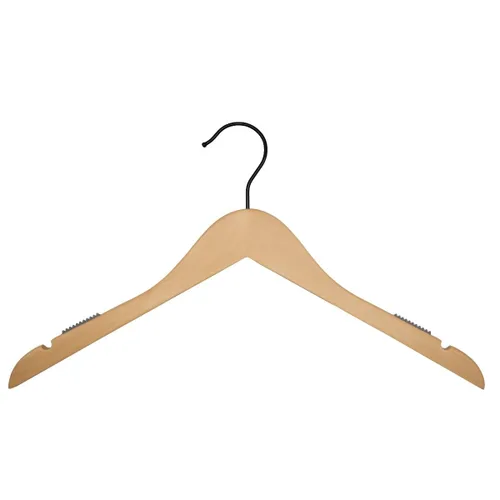 Miniatura 13 de NAHANCO Percha de madera para camisas, 17 pulgadas, color negro brillante con gancho cromado (paquete de 100)