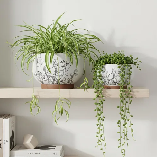 Miniatura 6 de Macetas suculentas de terracota, maceta de 6 pulgadas para plantas con orificio de drenaje, maceta de cerámica con patrón de hongos, macetas