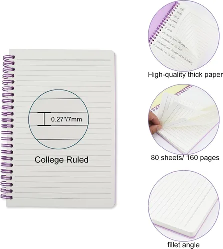 Miniatura 3 de Paquete de 5 cuadernos espiral con líneas para mujeres y hombres, 21 x 14.5 cm / 8.3 x 5.7 pulgadas, 80 hojas/160 páginas, cuaderno de reglas