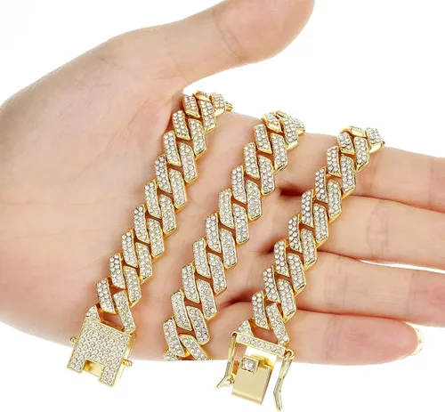 Miniatura 7 de Saintda Cadena de eslabones cubanos para hombres y mujeres, collar cubano de Miami, cadena de diamantes brillantes, joyería de hip hop con caja