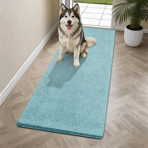 Miniatura 24 de Bcoimo Tapete súper absorbente para puerta de perro, 30 x 20 pulgadas, tapete antideslizante para patas fangosas, alfombras para mascotas para patas