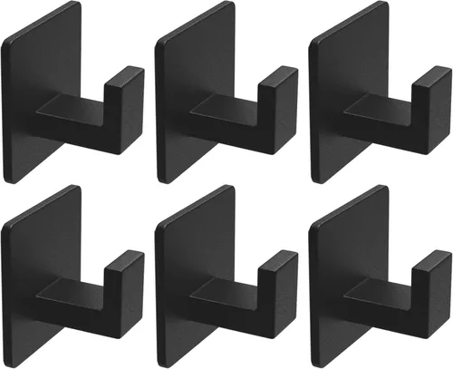 Miniatura 10 de VAEHOLD Ganchos adhesivos para toallas, ganchos de pared de servicio pesado de aluminio negros para colgar abrigo, sombrero, toallas, batas, ropa