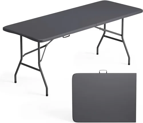 Miniatura 17 de Mesa Plegable de 6 Pies de Plástico Resistente Plegable con Asa de Transporte para Fiesta de Jardín, Picnic, Camping, Barbacoa, Comedor, Cocina