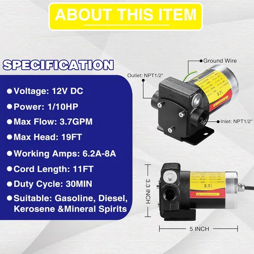 Miniatura 3 de TRUPOW Bomba de transferencia de aceite de combustible de gasolina autocebante de 12V DC con bombeo reversible para gasolina, diesel, queroseno y más