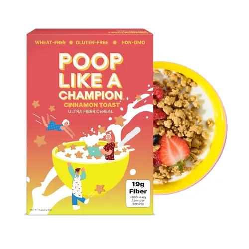 Poop Like A Champion Cereal alto en fibra – Sabor tostada de canela | Apto para dieta cetogénica baja en carbohidratos sin gluten y saludable |