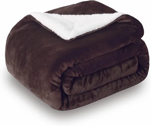 SOCHOW Manta de forro polar sherpa, reversible, súper suave, lujosa, manta de felpa tamaño throw, color marrón, 50 x 60 pulgadas