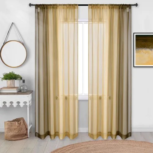 DECOVSUN Cortinas traslúcidas color marrón dorado degradado para dormitorio, cortinas extralargas de gasa transparente marrón y marrón con bolsillo