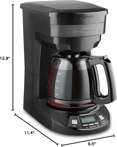 Miniatura 10 de Hamilton Beach Cafetera de goteo programable de 12 tazas con 3 opciones de preparación, jarra de vidrio, pausa y vierte automáticamente, acero