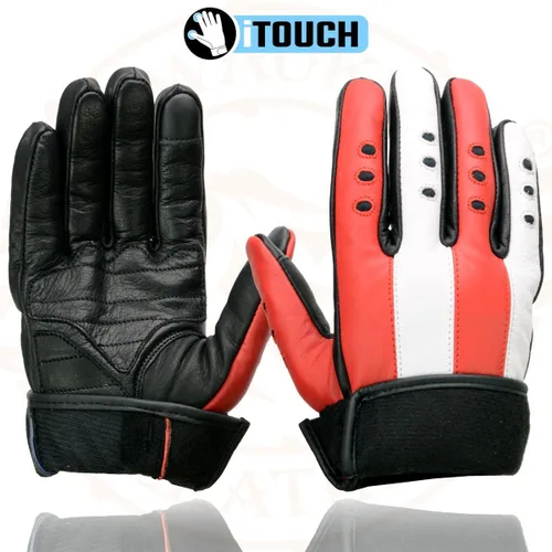 Miniatura 8 de Milwaukee Leather MG7527 - Guantes de mano de motocicleta compatibles con pantalla táctil de cuero negro con estrellas y rayas para hombre