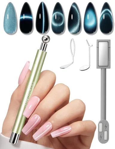 Miniatura 33 de Modelones Esmalte de uñas de gel ojo de gato arco iris con lentejuelas plateadas holográficas, esmalte de uñas de gel 9D con barra magnética, apto