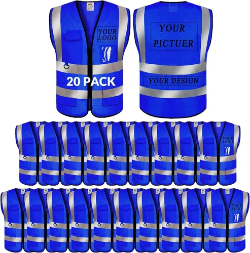 Miniatura 48 de Chaleco de seguridad con logotipo personalizado de alta visibilidad, chaleco reflectante clase 2, ropa de trabajo de construcción con 5 bolsillos