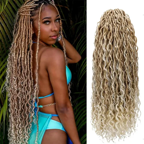 Miniatura 24 de Rastas sintéticas de cabello de ganchillo de 10 pulgadas, cabello de ganchillo Ombre Goddess Locs para mujer, trenzas de ganchillo suaves y rizadas