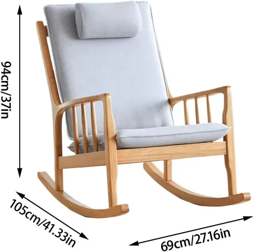 Miniatura 2 de Silla de oficina de madera maciza con almohada, mecedora para el hogar, silla de ocio tapizada extraíble, adecuada para sala de estar, dormitorio