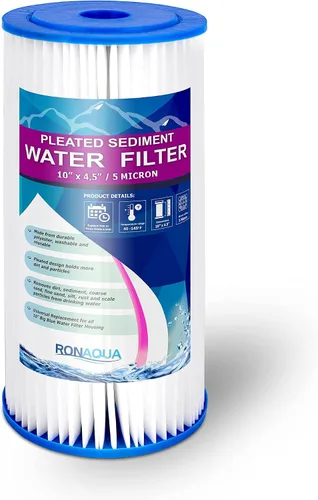 Miniatura 2 de Filtro de sedimentos plisado lavable y reutilizable de 10 x 4.5 pulgadas, superficie amplificada de 5 micras, elimina arena, suciedad, limo, óxido