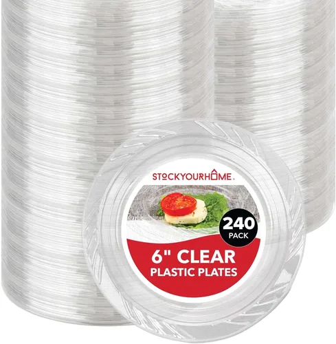 Miniatura 12 de Stock Your Home 240 unidades, platos de plástico transparente de 7 pulgadas, flexibles, platos desechables resistentes para fiestas, para recepción