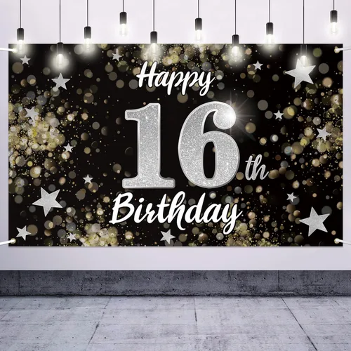 Miniatura 33 de Decoración de feliz cumpleaños 37, cartel grande de fondo de cumpleaños de 37 años con estrella de ensueño negro y plateado – Decoración de fiesta