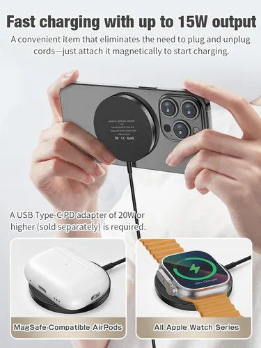Miniatura 2 de Almohadilla de carga inalámbrica magnética 3 en 1 para iPhone serie 12-16, almohadilla de carga para múltiples dispositivos Mag Safe Cargador