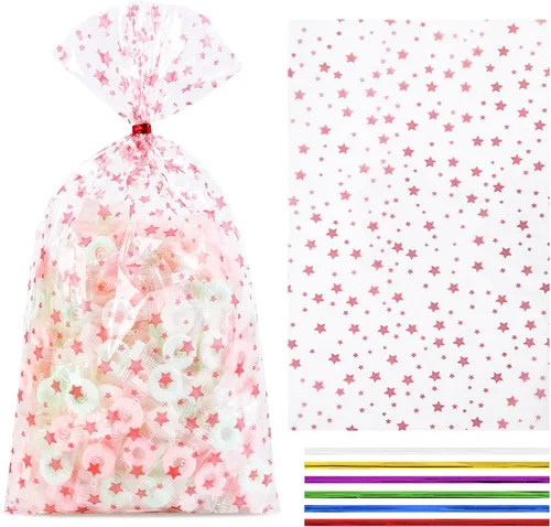 Miniatura 41 de 100 bolsas de regalo de celofán con estampado de estrellas, de 6 x 10 pulgadas, bolsas de regalo de celofán, bolsas de regalo de fiesta, bolsas