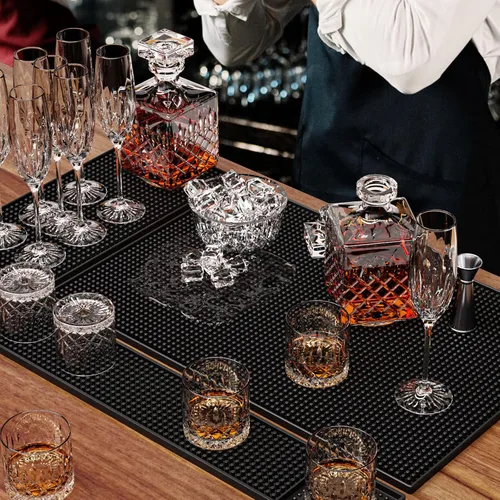 Miniatura 4 de Noverlife Juego de 3 tapetes de goma negra para servicio de bar, tapete de peluquería flexible para encimera, tapetes impermeables para el hogar