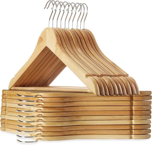 Miniatura 17 de Casafield - 20 Perchas de Traje de Madera de Nogal - Madera de Loto Premium con Muescas y Gancho Giratorio Cromado para Ropa de Vestir, Abrigos