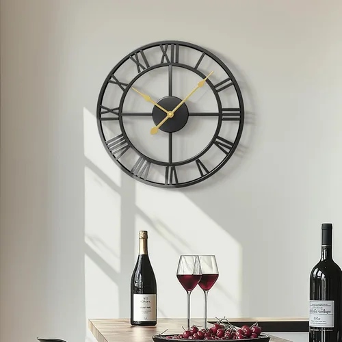 Miniatura 24 de Reloj de pared negro de 16 pulgadas decorativo, moderno reloj de metal para sala de estar, funciona con pilas, silencioso, sin tictac, números