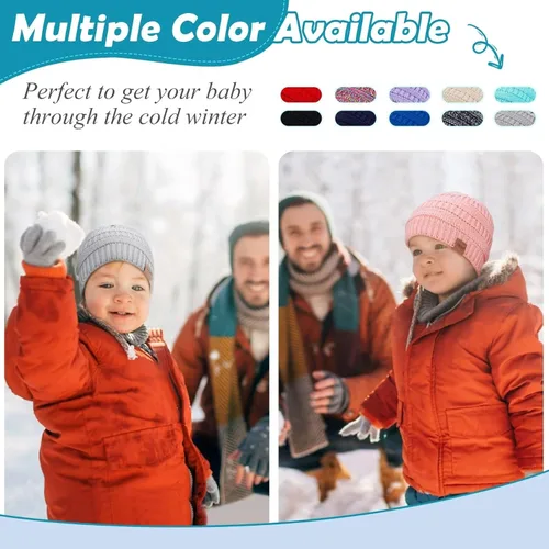 Miniatura 7 de Alepo Paquete de 3 gorros de invierno para niñas y niños, con forro polar suave y cálido, gorro de invierno para recién nacidos, niños pequeños