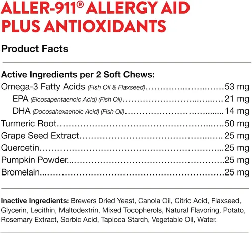 Miniatura 8 de NaturVet Aller-911 Allergy Aid Plus Antioxidantes para gatos - 60 masticables suaves Apoya el sistema inmunológico, la humedad de la piel