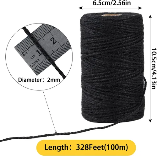 Miniatura 2 de Cordel de yute natural negro de 0.079 in y 328 pies, para regalo de manualidades, proyectos de manualidades, envoltura, agrupación, embalaje, cordel
