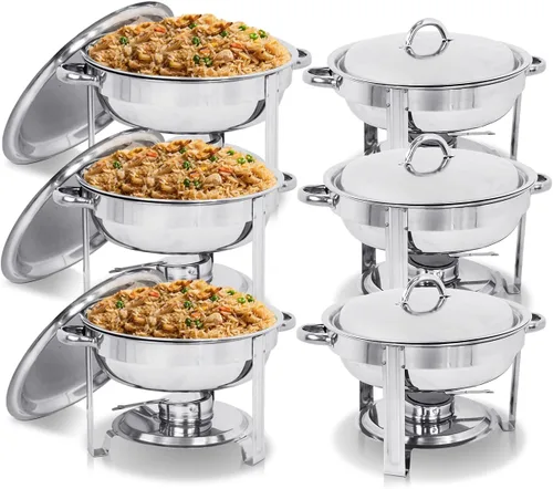 Miniatura 13 de Super Deal - Plato redondo de acero inoxidable de 5 cuartos de galón, para catering, cena y bufé, Plateado