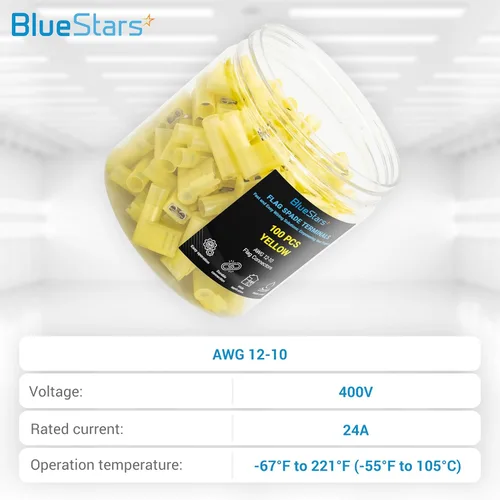 Miniatura 3 de BlueStars 100 terminales de pala de bandera de 90 grados hembra, amarillo 12-10 AWG, conector de cable de desconexión rápida de nailon, ángulo
