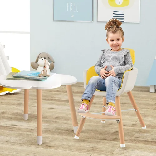 Miniatura 8 de BABY JOY Trona convertible para bebé, 3 en 1, silla alta de madera/asiento elevador/silla con bandeja extraíble, patas ajustables, arnés de 5