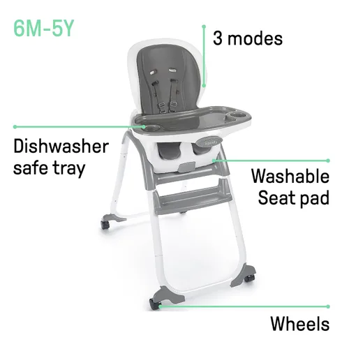 Miniatura 3 de Ingenuity SmartClean Trio Elite - Silla alta convertible 3 en 1 para bebé, silla para niños pequeños y asiento elevador de comedor, para edades de 6