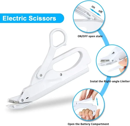Miniatura 5 de Tijeras eléctricas, multiusos, tijeras de tela eléctricas para el hogar con interruptor de seguridad, tijeras electrónicas de mano