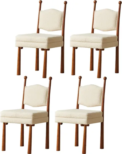 Miniatura 16 de Sillas de comedor de madera, sillas de cocina con material de lana de cordero, asiento tapizado, silla de sala de estar para estudio y comedor, sala