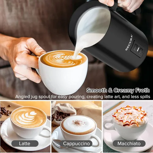 Miniatura 3 de Secura Espumador de Leche Eléctrico, Vaporizador Automático de Leche Espuma Caliente o Fría para Café, Cappuccino, Latte, Calentador de Leche