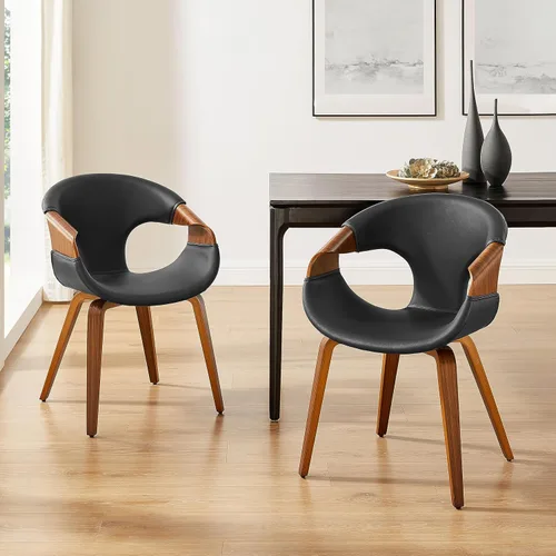 Miniatura 11 de Art Leon Mid Century - Silla de escritorio moderna sin ruedas, silla de escritorio de madera tapizada de piel sintética, silla de oficina con patas