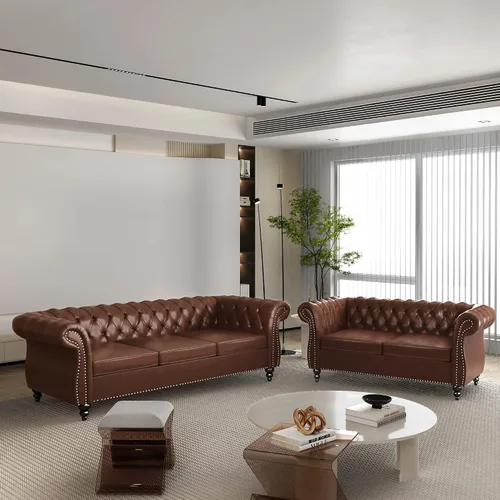 Miniatura 11 de QHITTY Juego de 2 piezas para sala de estar, Sofá Seccional Chesterfield Silla Contemporáneo Tapizado de Terciopelo Loveseat Juego de Sofás